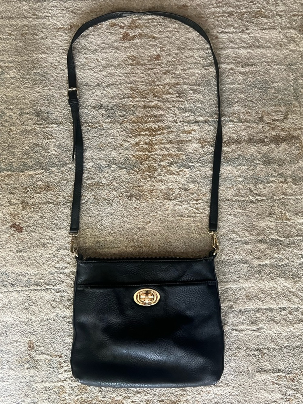 Charming Charlie- Black Faux Leather Crossbody Bag with Gold Turn-Lock